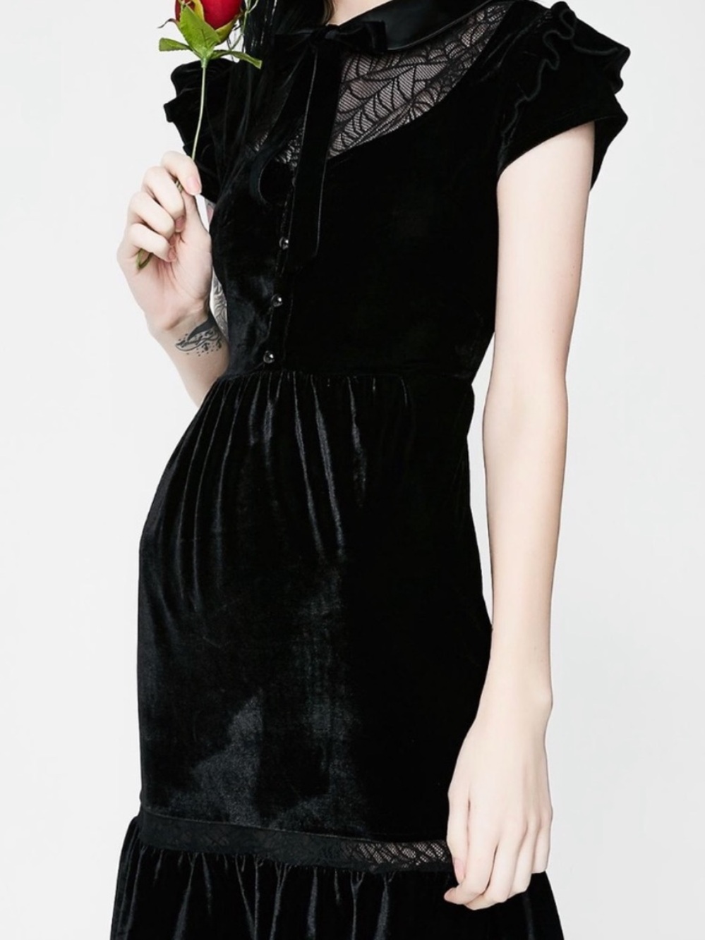 Killstar Black Velvet Lace creeped out babydoll mini dress